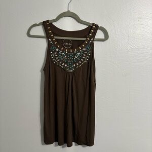 INC International Concepts brown beaded jeweled tank top S Y2K boho festival